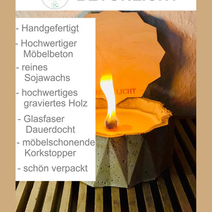 edele schlichte Indoor oder Outdoor Betonkerze „BLACK&GOLD“ mit Gravur "BETONLICHT" Betonkerze Das Glückswerk