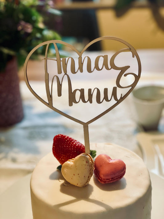 Cake Topper Hochzeit mit Namen des Brautpaares, personalisierte Tortendeko
