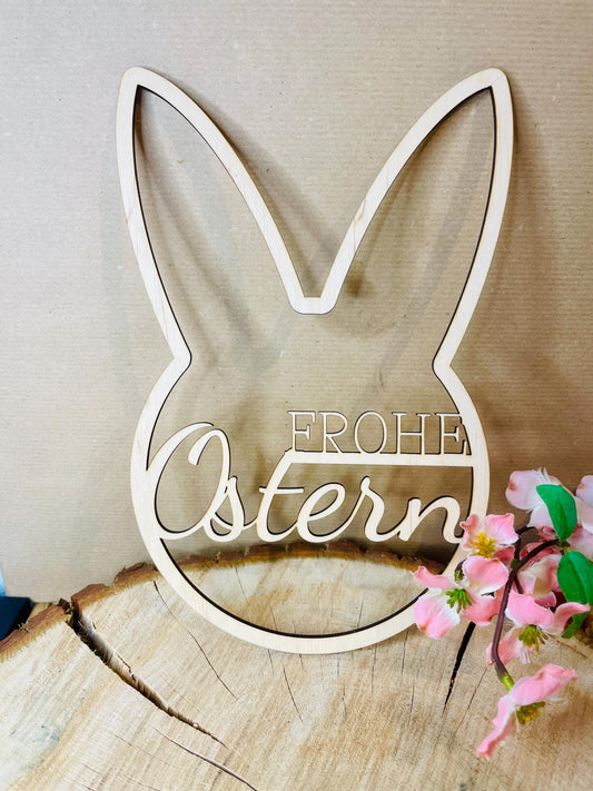 Osterhase aus Holz mit Trockenblumen Das Glückswerk