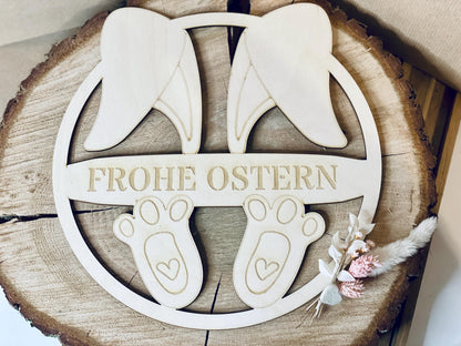 Osterkranz Hase aus Holz 25cm mit Gravur, DasGlueckswerk, Ostern, Door Hangers, Holz