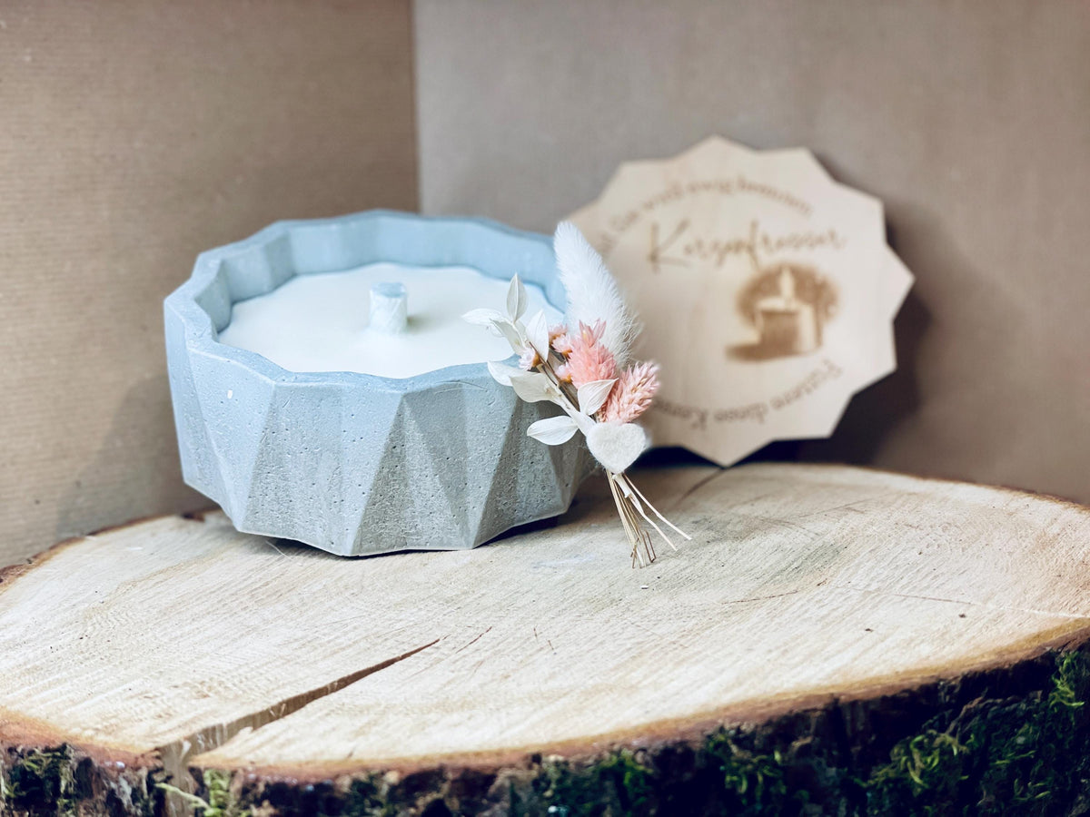Betonkerze 14x6cm im Naturlook, Outdoor Deko für Terrasse und Garten, DasGlueckswerk, Kerzen aus Beton, Garden Decoration, holz, wachs, Beton, Glasfaser