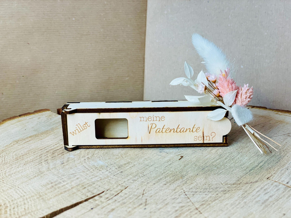 Schokoriegel Geschenkbox Patenschaft, Holzbox mit Gravur, willst du Patentante oder Patenonkel sein, DasGlueckswerk, Hochzeit & Liebe, Gift Boxes, holz