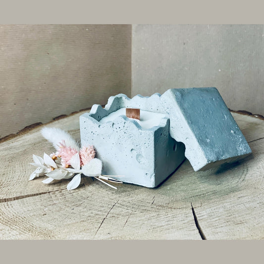 Betonkerze-Rustikale edele Kerze zum verschenke indoor-kerze mit holzdocht eckig Kerzenfresser Betonkerze Das Glückswerk Holzdocht