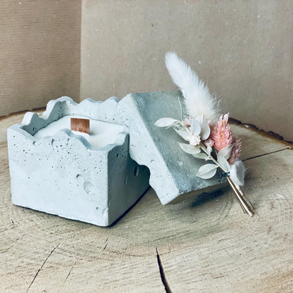 Betonkerze-Rustikale edele Kerze zum verschenke indoor-kerze mit holzdocht eckig Kerzenfresser Betonkerze Das Glückswerk