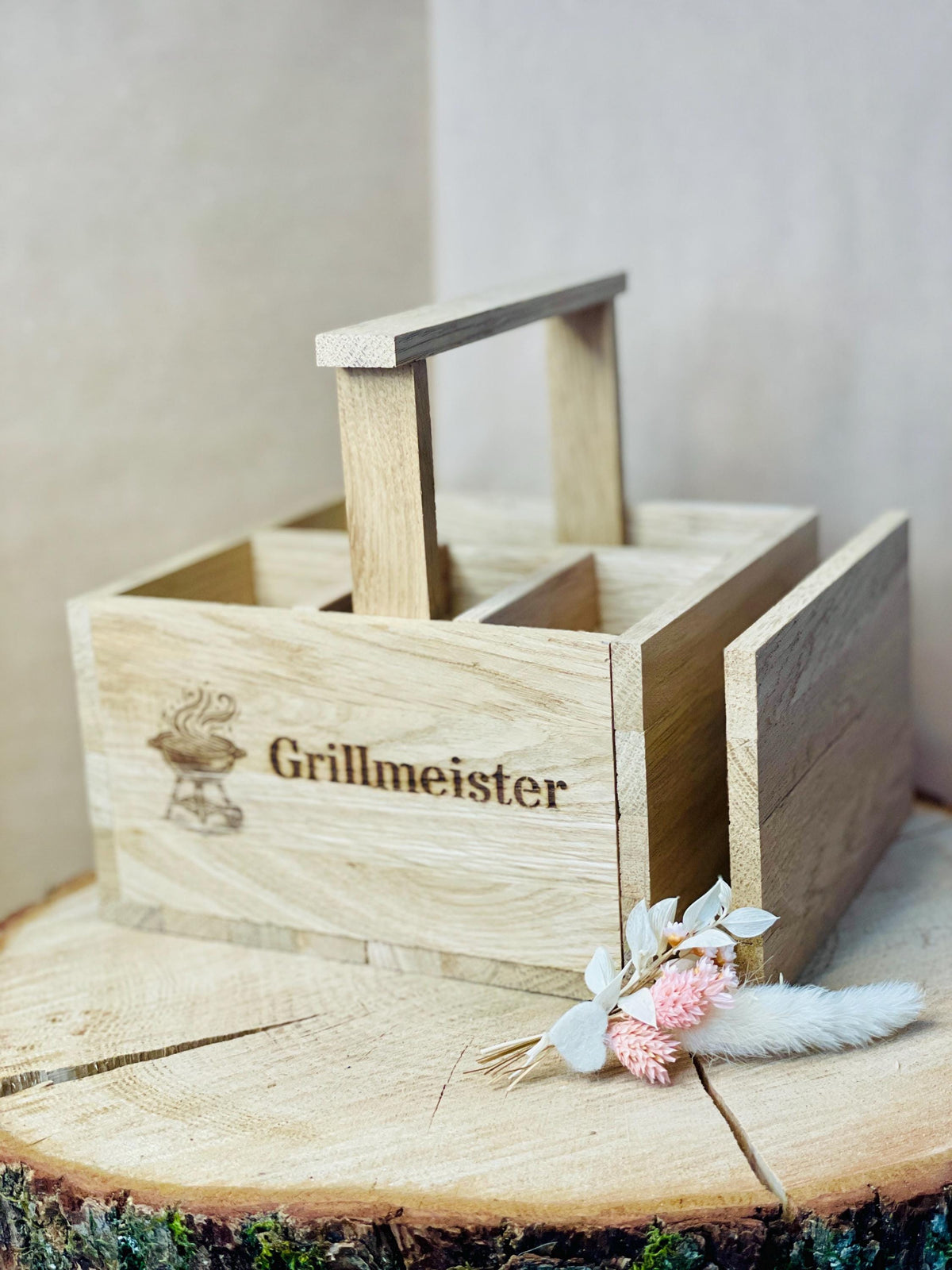 Besteckkorb Holz Grillmeister Gravur, personalisierbar mit Namen, Grillzubehör, DasGlueckswerk, Personalisierte Geschenk, Gift Wrapping, holz