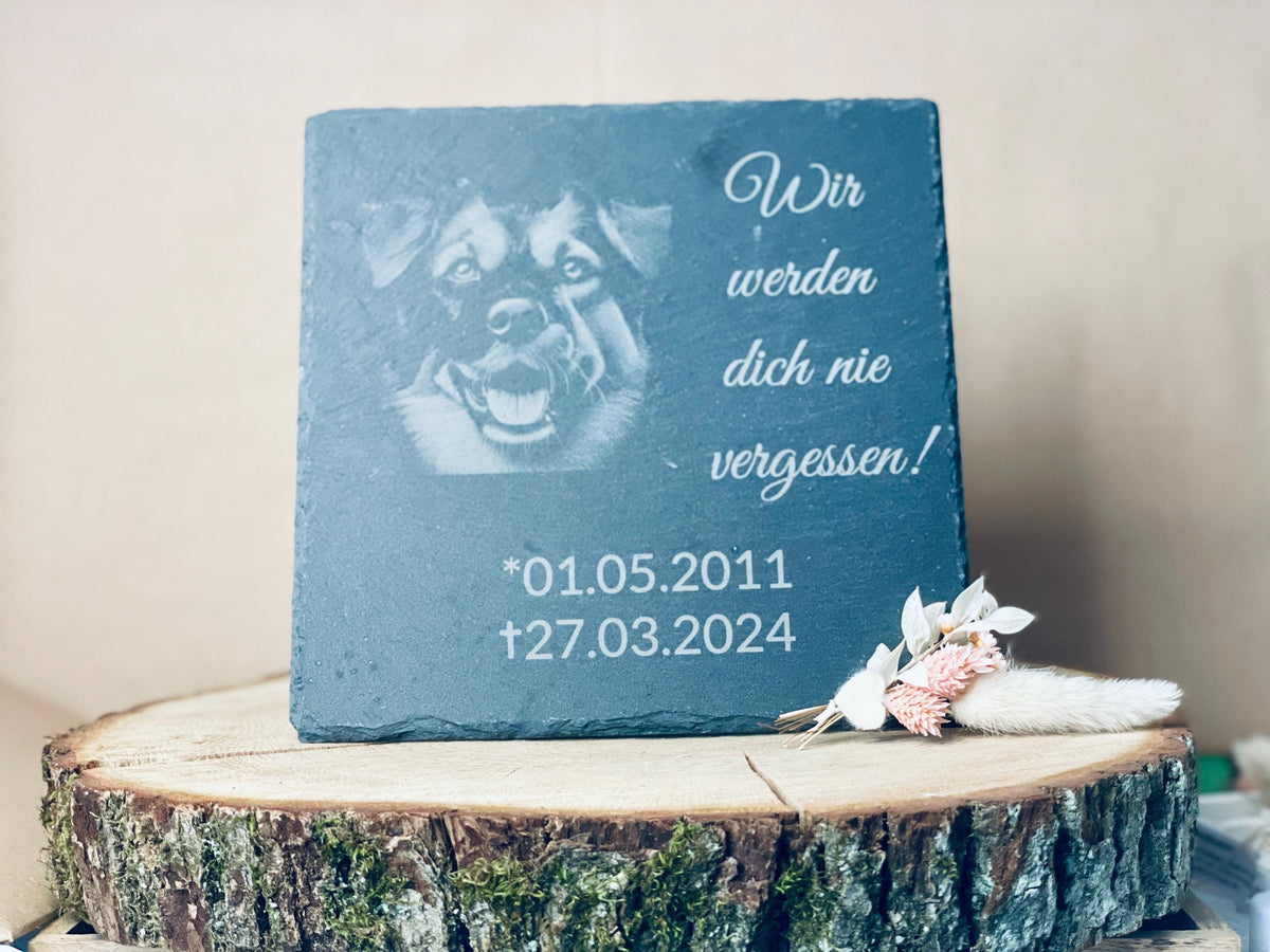 Schiefertafel Grabstein Haustier, Gedenktafel Katze Hund Kaninchen, 20x20cm, DasGlueckswerk, Tierfreunde, Grave Markers & Decoration, schiefer
