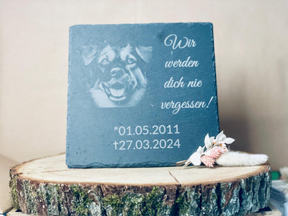 Schiefertafel Grabstein Haustier, Gedenktafel Katze Hund Kaninchen, 20x20cm, DasGlueckswerk, Tierfreunde, Grave Markers & Decoration, schiefer