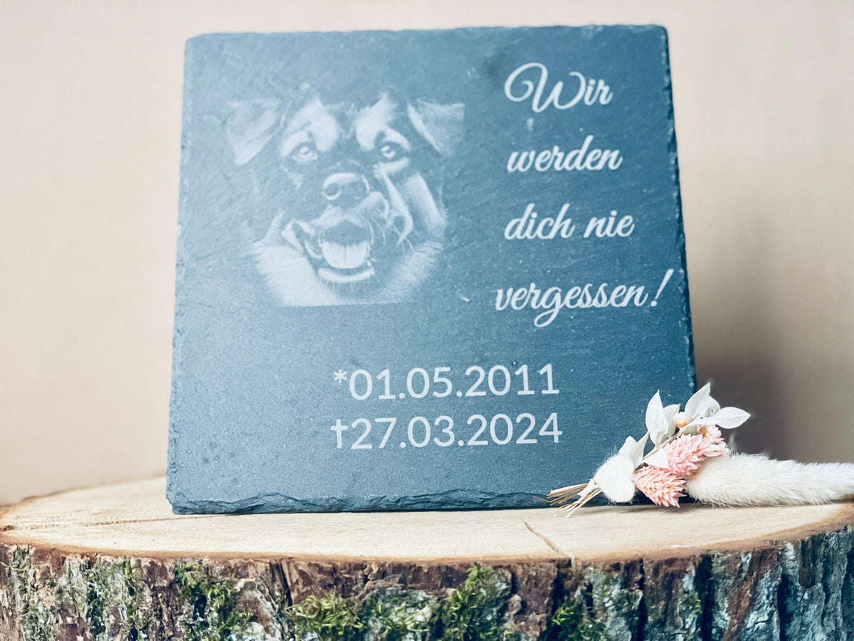 Schiefertafel Grabstein Haustier, Gedenktafel Katze Hund Kaninchen, 20x20cm, DasGlueckswerk, Tierfreunde, Grave Markers & Decoration, schiefer