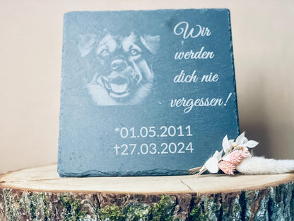 Schiefertafel Grabstein Haustier, Gedenktafel Katze Hund Kaninchen, 20x20cm, DasGlueckswerk, Tierfreunde, Grave Markers & Decoration, schiefer