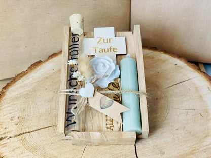 Jugendweihe Geschenkset mit Kreuz und Kerze, personalisierte Gravur, Geldgeschenk Verpackung, DasGlueckswerk, Geburt & Baby, Greeting Cards, holz, raysin, Wachs, Jute, Filz, Trockenblumen, Glas