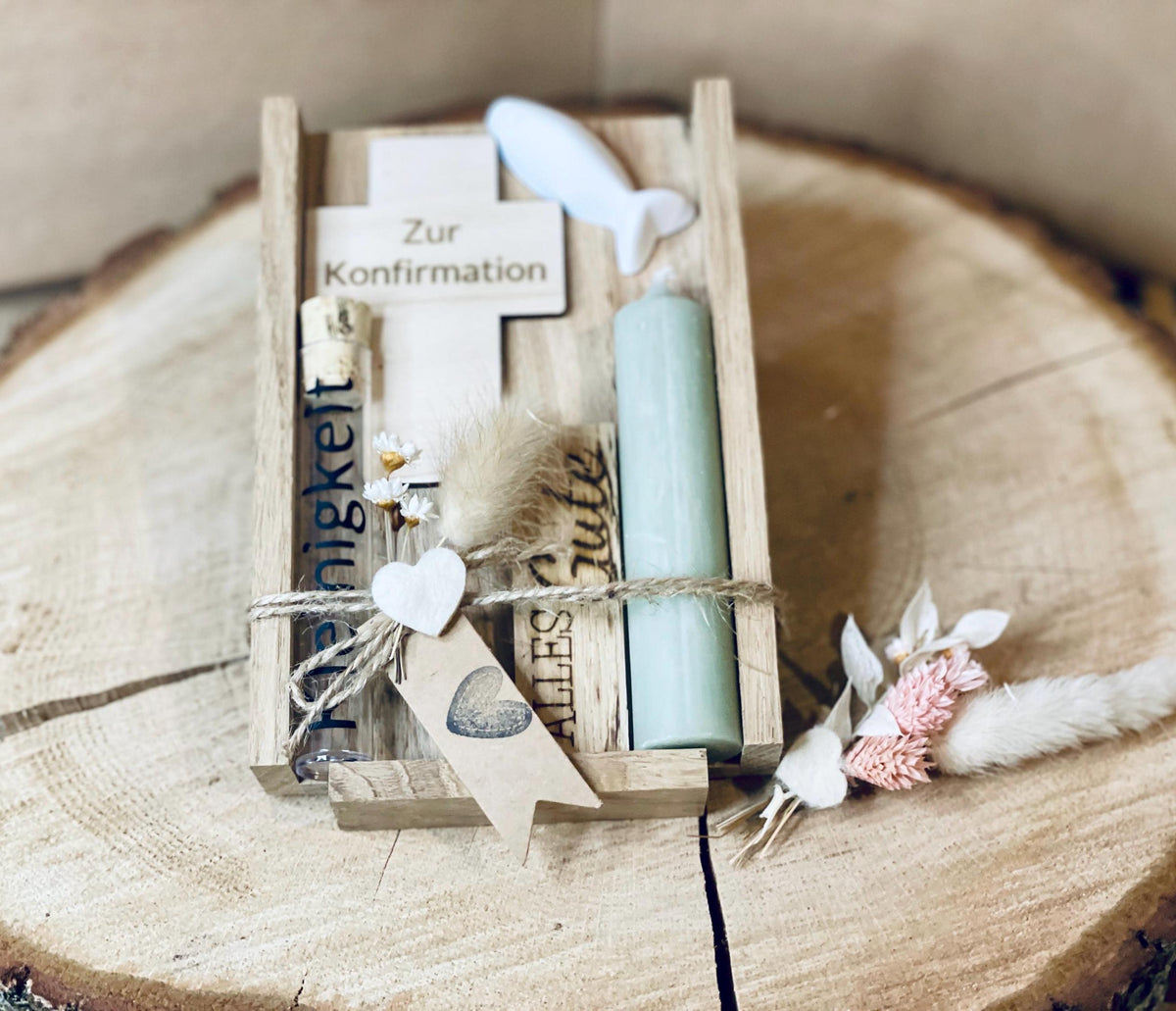 Taufgeschenk Set Kreuz Kerze, Reagenzglas wählbar, personalisiert mit Gravur, DasGlueckswerk, Geburt & Baby, Greeting Cards, holz, raysin, wachs