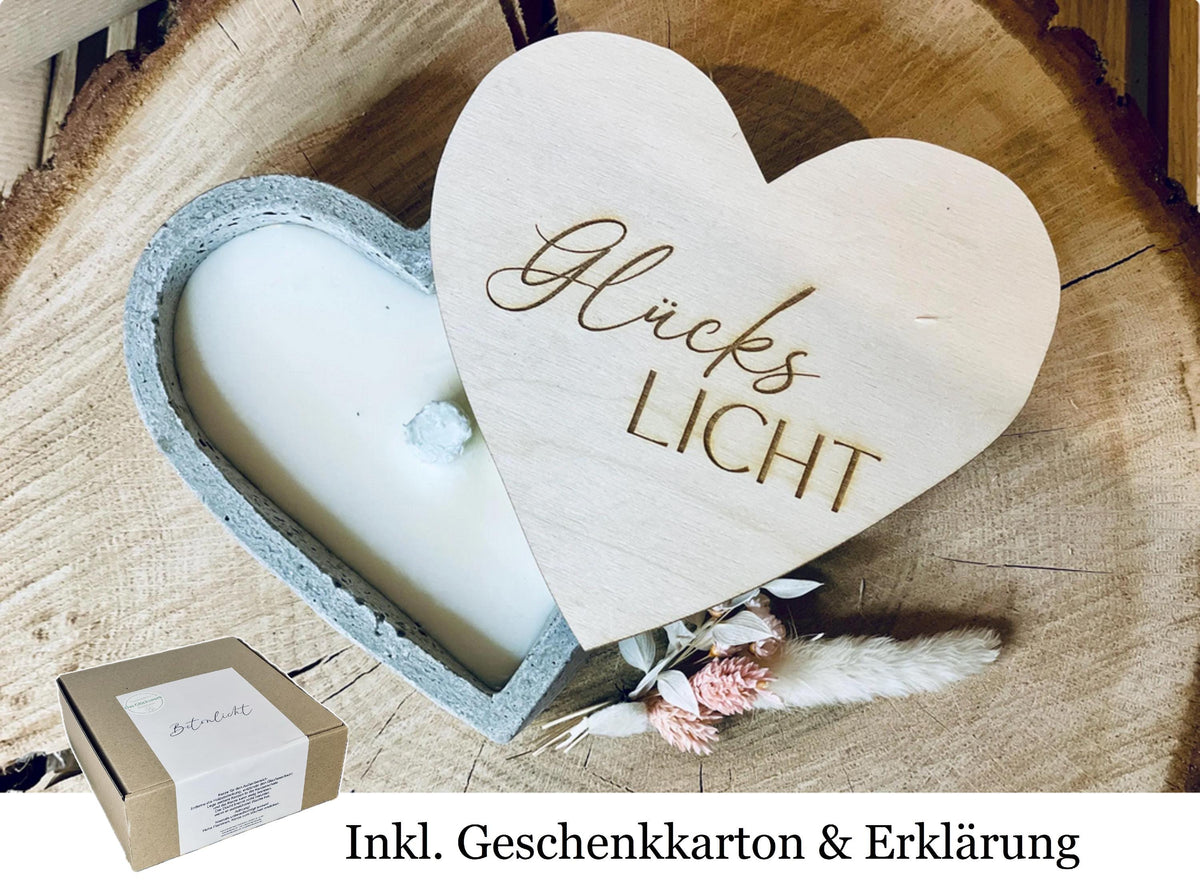 Betonlicht Herzform mit Holzdeckel, Herzkerze Beton grau, Geschenk Freundin Mama Tischdeko, DasGlueckswerk, Dekoration, Container Candles, holz, wachs, Beton, Glasfaser