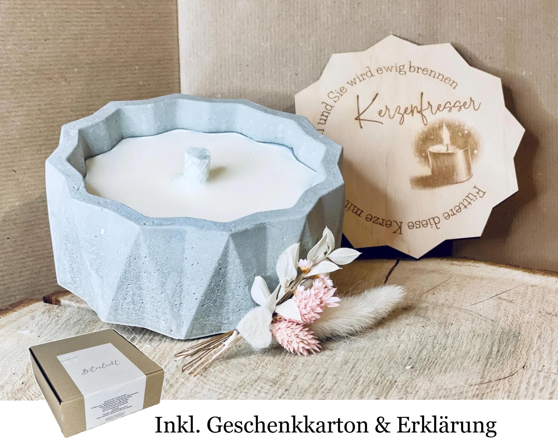 Betonkerze Glückslicht, handgegossen aus Möbelbeton und Sojawachs, Geschenk Hochzeit Geburtstag Jahrestag, DasGlueckswerk, Kerzen aus Beton, Garden Decoration, holz, wachs, Beton, Glasfaser