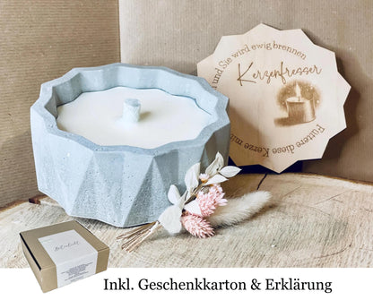 Betonkerze Glückslicht, handgegossen aus Möbelbeton und Sojawachs, Geschenk Hochzeit Geburtstag Jahrestag, DasGlueckswerk, Kerzen aus Beton, Garden Decoration, holz, wachs, Beton, Glasfaser