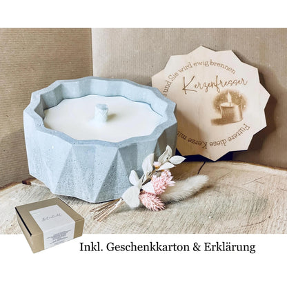 Betonkerze Kerzenfresser-Rustikale Kerze zum verschenken handmade Outdoor-kerze für Garten und Camping, Creme weiß Sojawachs Betonkerze Das Glückswerk