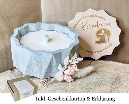 Betonkerze mit Dauerdocht, Ø14 cm, Höhe 5 cm, Deko im Betonlook – Ansicht von der Seite