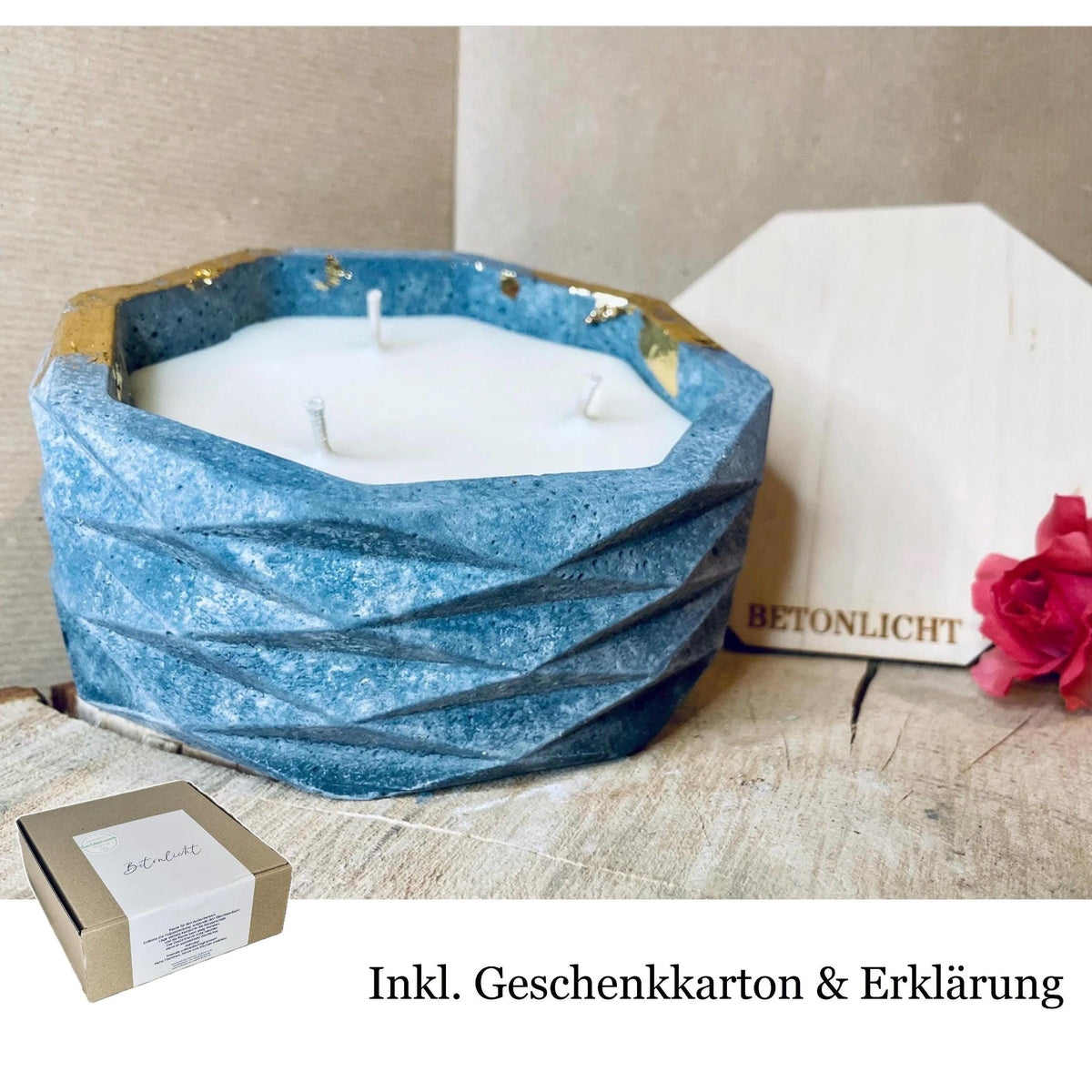 edele schlichte Indoor oder Outdoor Betonkerze „BLACK&GOLD“ mit Gravur "BETONLICHT" Betonkerze Das Glückswerk