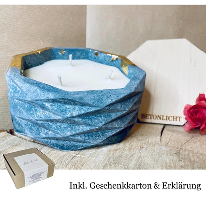 edele schlichte Indoor oder Outdoor Betonkerze „BLACK&GOLD“ mit Gravur "BETONLICHT" Betonkerze Das Glückswerk