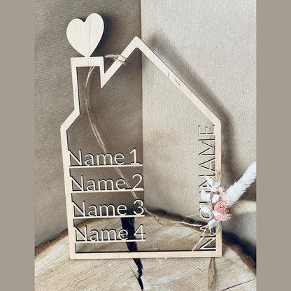 Türkranz Namensschild in Hausform aus Holz, personalisiert Türkranz Das Glückswerk
