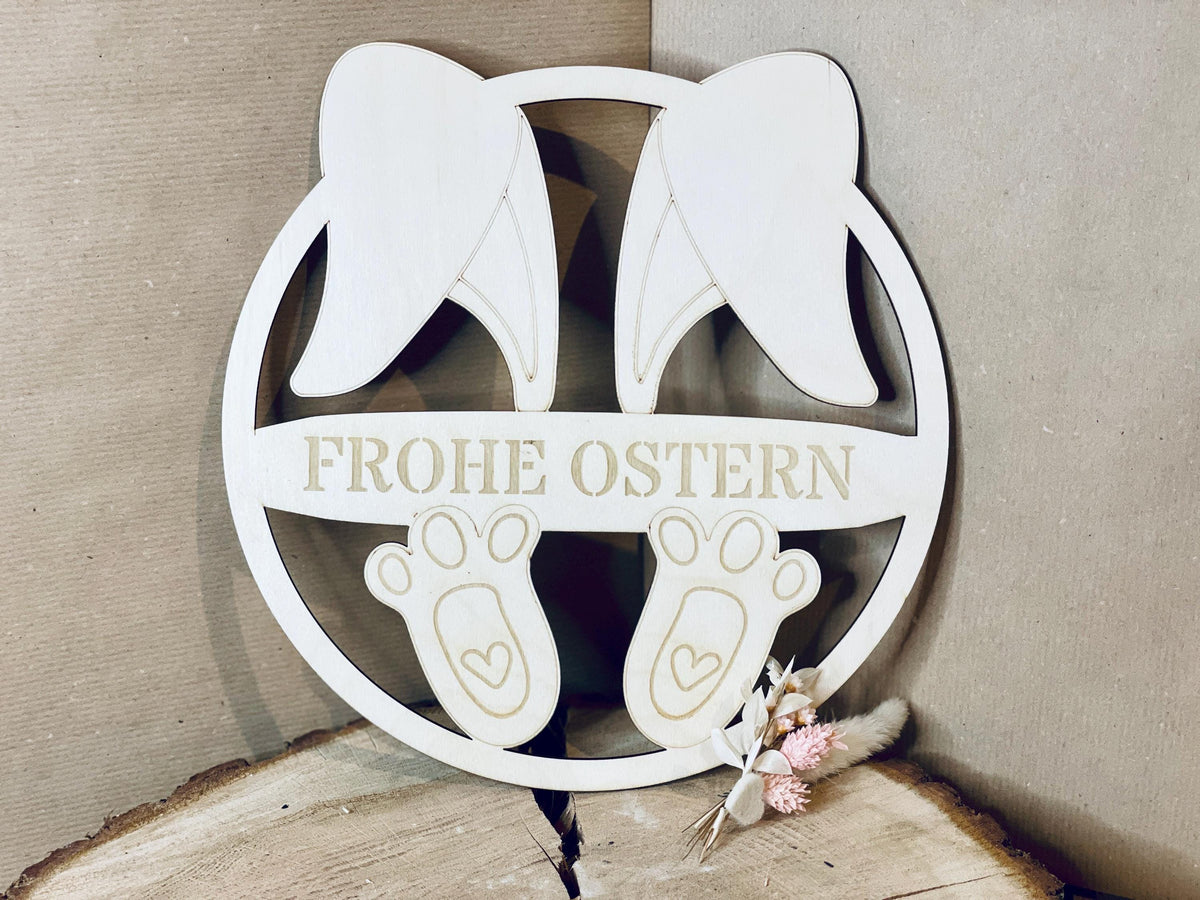 Osterkranz Hase aus Holz 25cm mit Gravur, DasGlueckswerk, Ostern, Door Hangers, Holz