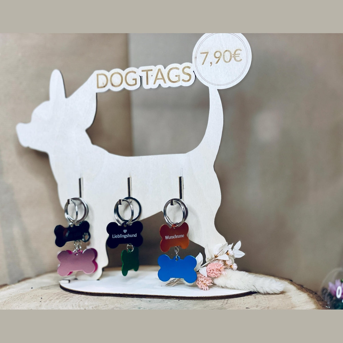 Hundemarke Knochen mit Namensgravur in verschiedenen Farben Hundemarke Das Glückswerk