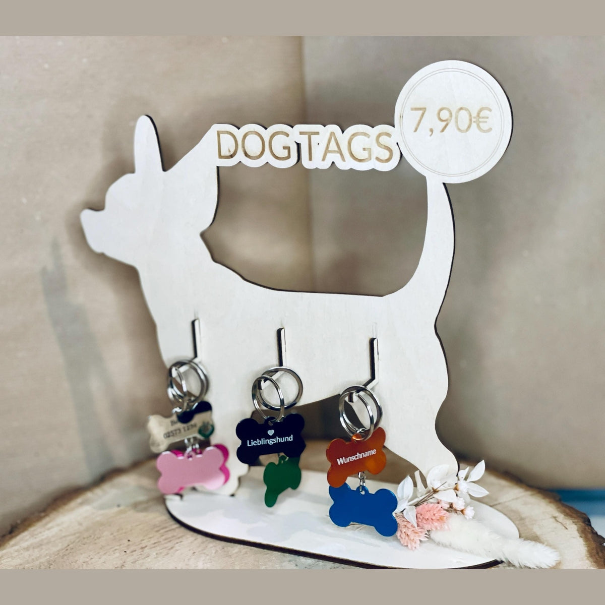 Hundemarke Knochen mit Namensgravur in verschiedenen Farben Hundemarke Das Glückswerk