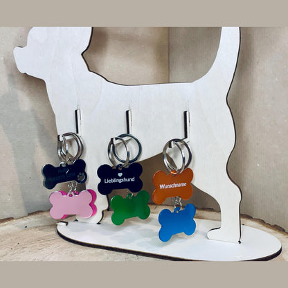 Hundemarke Knochen mit Namensgravur in verschiedenen Farben Hundemarke Das Glückswerk