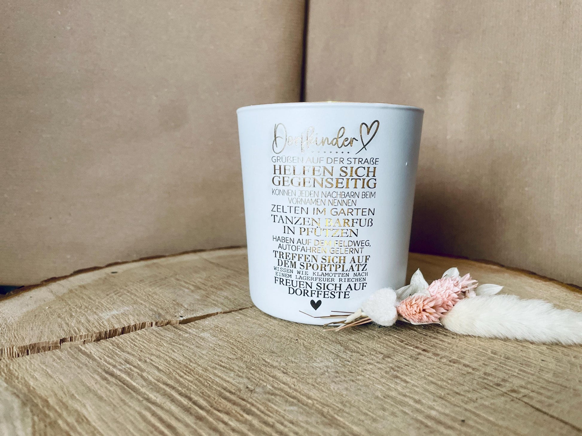 Kerzenglas Dorfkinder Geschenkidee, weiß Gold, Deko für Nachbarschaft und Zuhause, DasGlueckswerk, Dekoration, Candlestick Holders, glas