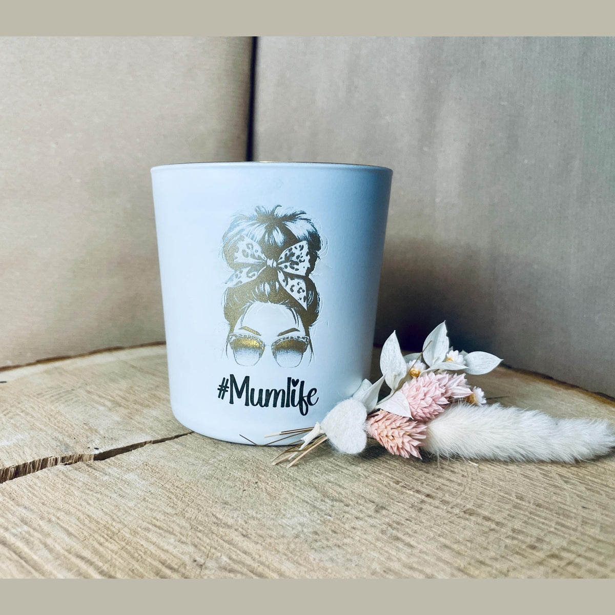 Kerzenglas weiß Gold mit Gravur #MUMLIFE teelichthalter Das Glückswerk