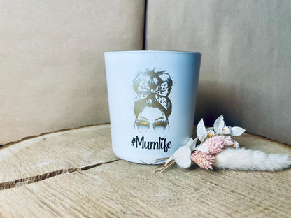 Kerzenglas Mama Gravur Mumlife, weiß-gold, Gesamtansicht