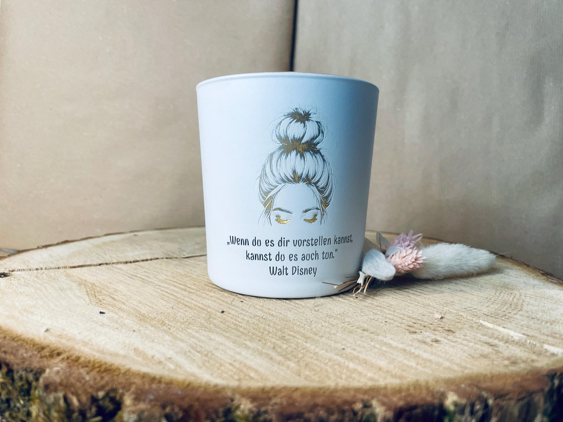Kerzenglas Motivationsspruch Gravur, weiß Gold, Geschenk zum Mutmachen und Erfolg, DasGlueckswerk, Dekoration, Candlestick Holders, glas