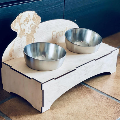 personalisierter Hunde Futternapf aus Edelstahl und Holz Hundenapf Das Glückswerk