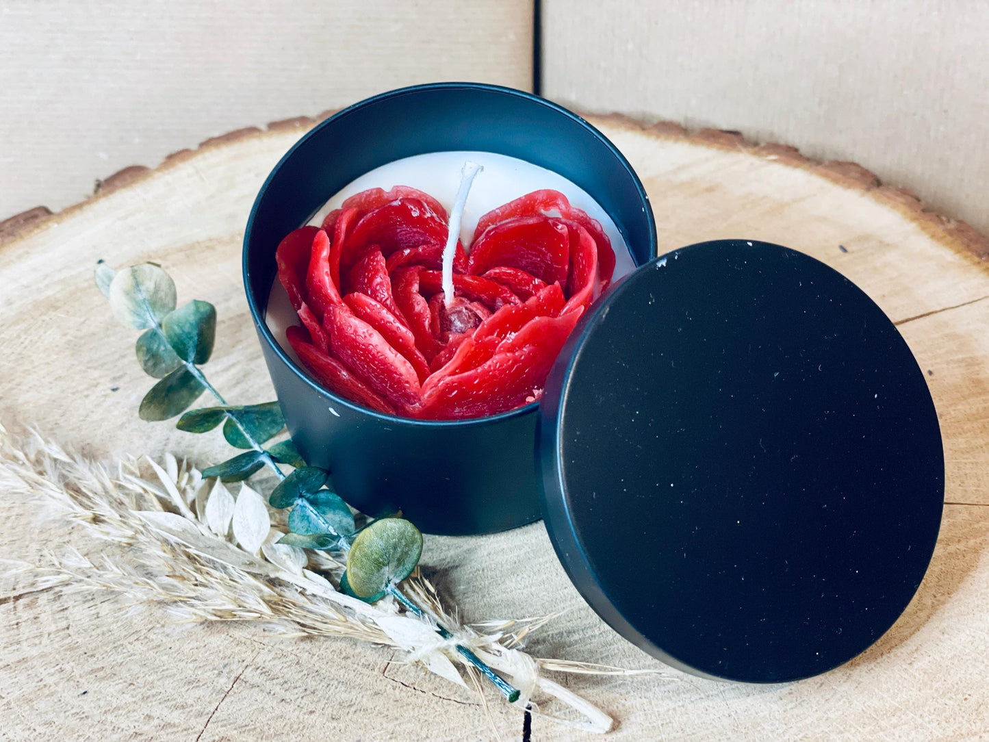 Kerze in der Dose - Rose in Herzform