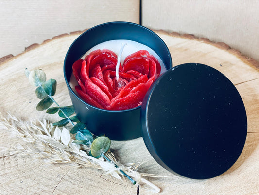 Kerze in der Dose - Rose in Herzform