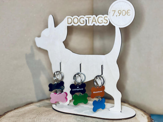 Hundemarke Knochen mit Namensgravur in verschiedenen Farben