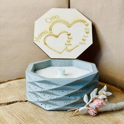Betonkerze - herzliche schlichte edele Kerze zum verschenken zum Muttertag mit persönlicher GRavur der Kinder und Enkel, Outdoor-Kerze Betonkerze Das Glückswerk