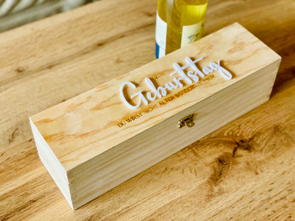 Weinkiste personalisiert, Holzbox mit Gravur zum Geburtstag, Geschenkverpackung für Wein, DasGlueckswerk, Küche & Genuss, Boxes & Bins, Holz, Acryl