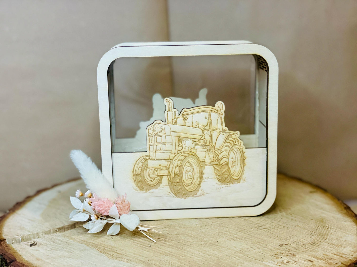 Personalisierte Spardose aus Holz mit Acrylglas für Kinder – Einhorn, Trecker & mehr!