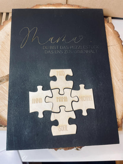 Puzzle für Mama personalisiert, Holzpuzzle mit Spruch Puzzlestück das uns zusammenhält, Muttertag, DasGlueckswerk, Dekoration, Door Hangers, Holz