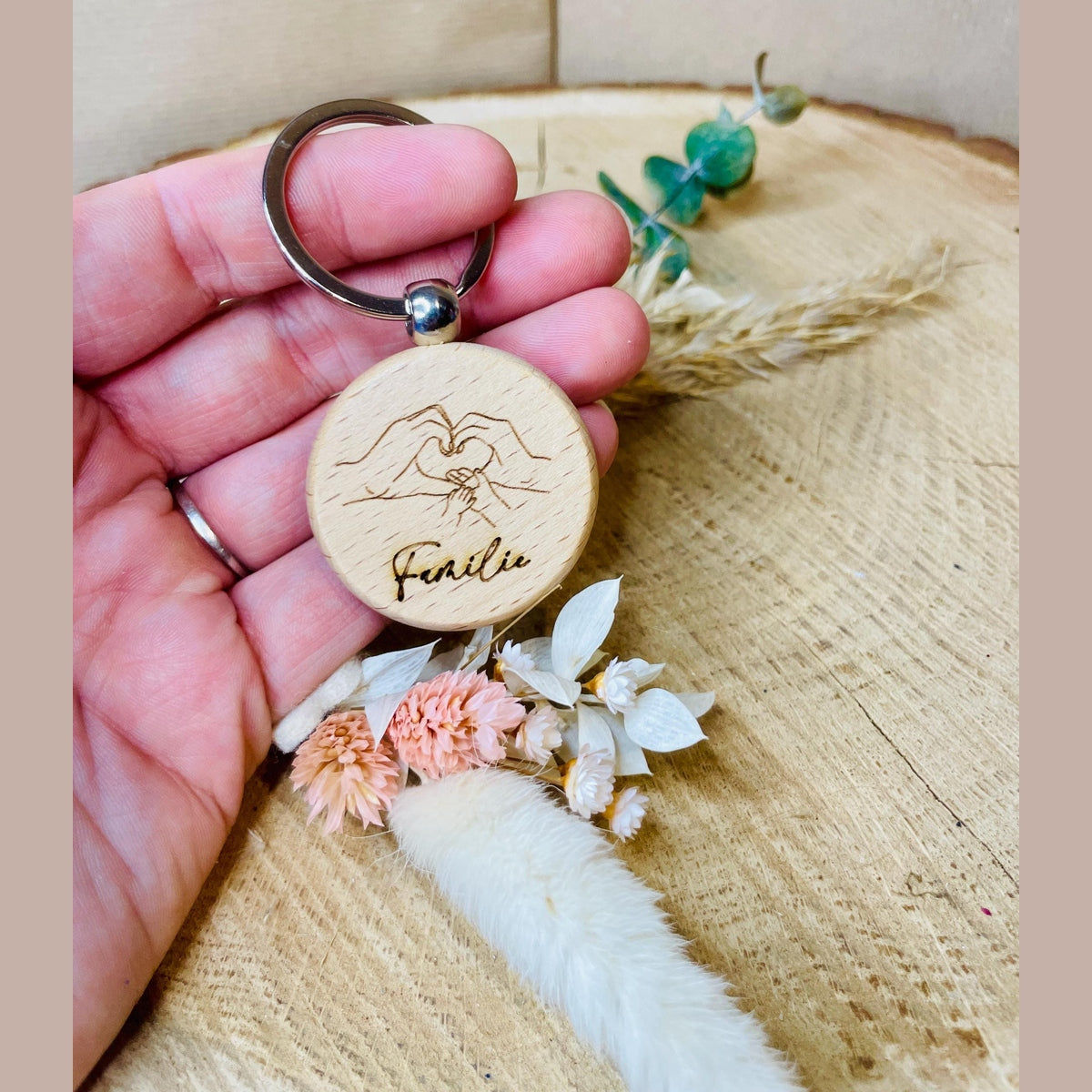 Runder Holz-Schlüsselanhänger mit Paar- und Familiengravur – Perfektes Geschenk für Paare, Familien und Freunde Schlüsselanhänger Das Glückswerk