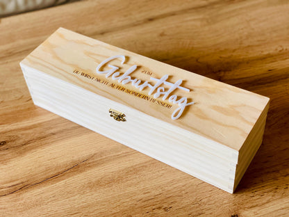 Weinkiste personalisiert, Holzbox mit Gravur zum Geburtstag, Geschenkverpackung für Wein, DasGlueckswerk, Küche & Genuss, Boxes & Bins, Holz, Acryl