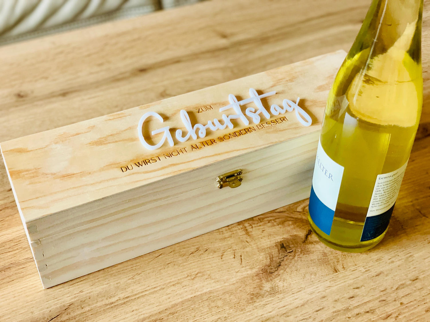 Weinkiste personalisiert, Holzbox mit Gravur zum Geburtstag, Geschenkverpackung für Wein, DasGlueckswerk, Küche & Genuss, Boxes & Bins, Holz, Acryl