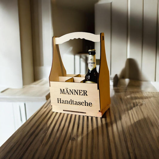Flaschenträger "Männerhandtasche" aus Holz für 6 Bierflaschen