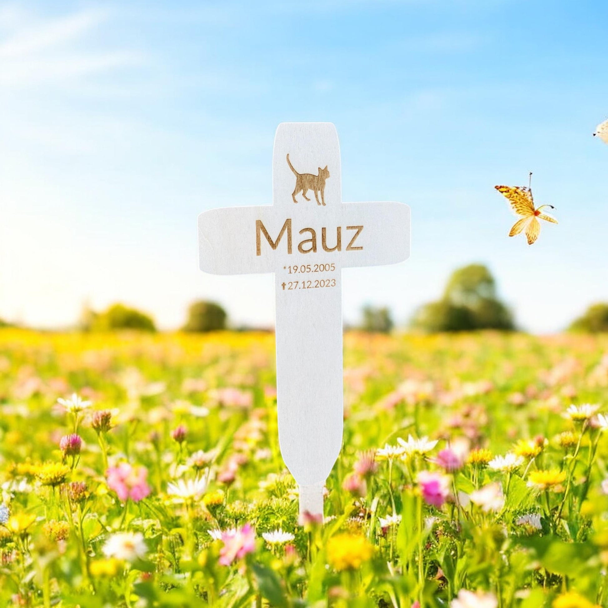 Trauerkreuz für Haustierbestattung – Persönliches Gedenkzeichen für Katze, Hund & Tier Kreuz Das Glückswerk