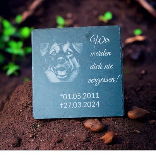 Schiefertafel als Grabstein für Haustiere - Beerdigung Katze Hund Kaninchen