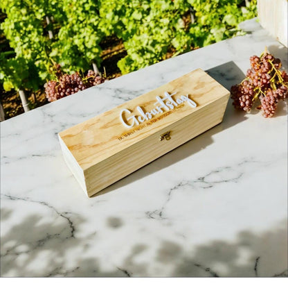 Weinkiste personalisiert, Holzbox mit Gravur zum Geburtstag, Geschenkverpackung für Wein, DasGlueckswerk, Küche & Genuss, Boxes & Bins, Holz, Acryl