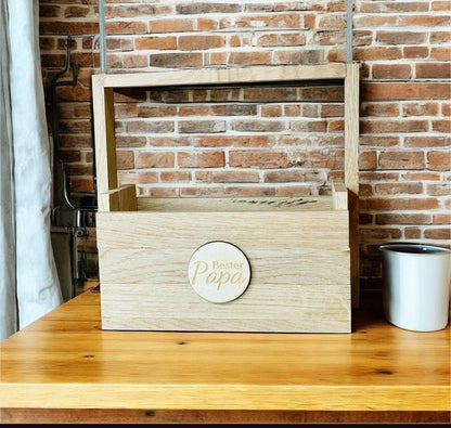 Geschenkkorb Holz mit Plakette, individualisierbar, DIY Geschenkidee zum Befüllen, DasGlueckswerk, Dekoration, Gift Wrapping, holz