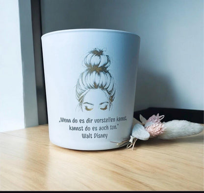 Kerzenglas Motivationsspruch Gravur, weiß Gold, Geschenk zum Mutmachen und Erfolg, DasGlueckswerk, Dekoration, Candlestick Holders, glas