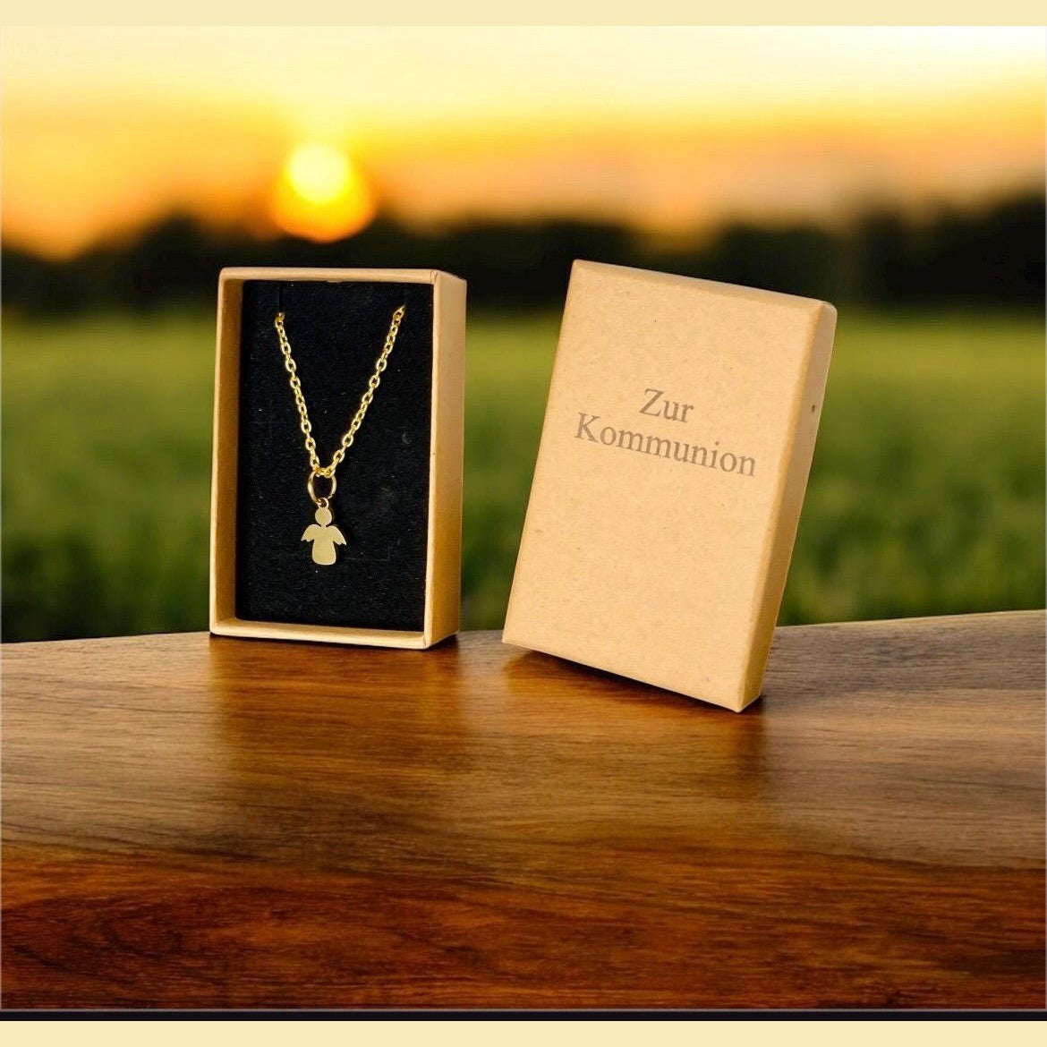 Halskette >> goldener Engel << im Schmuckkästchen mit Wunschgravur Kette Das Glückswerk