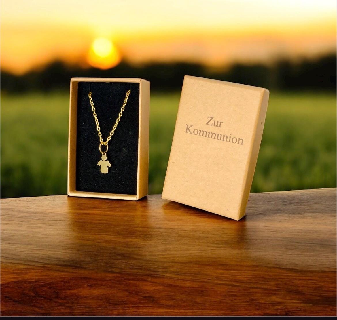 Halskette Engelsanhänger, graviertes Schmuckkästchen, Geschenk Taufe Geburtstag personalisiert, DasGlueckswerk, Personalisierte Geschenk, Charm Necklaces, 